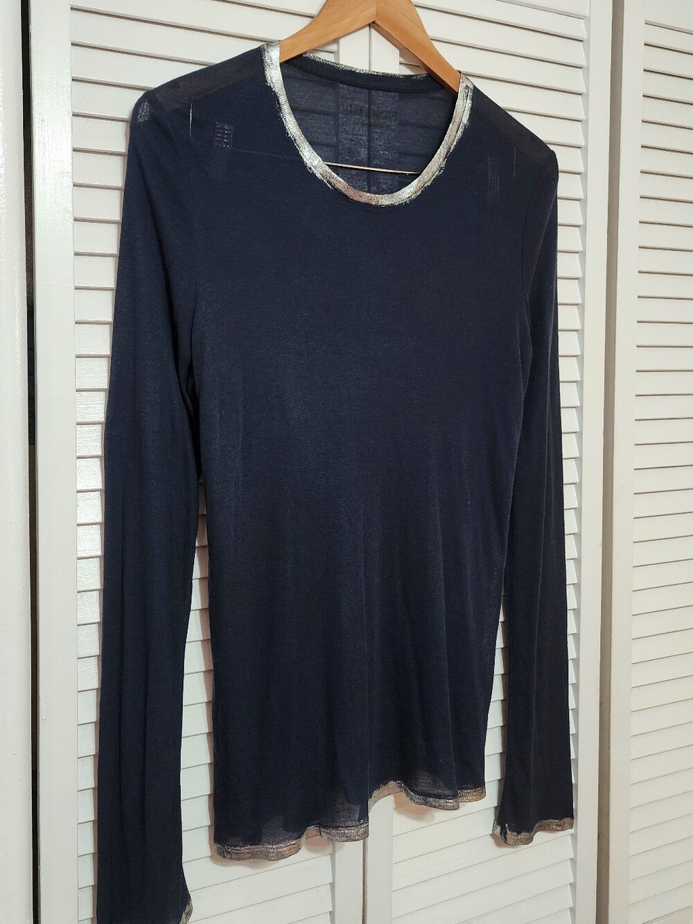 Zadig & Voltaire Sheer Navy Long-Sleeve Top with Silver Trim